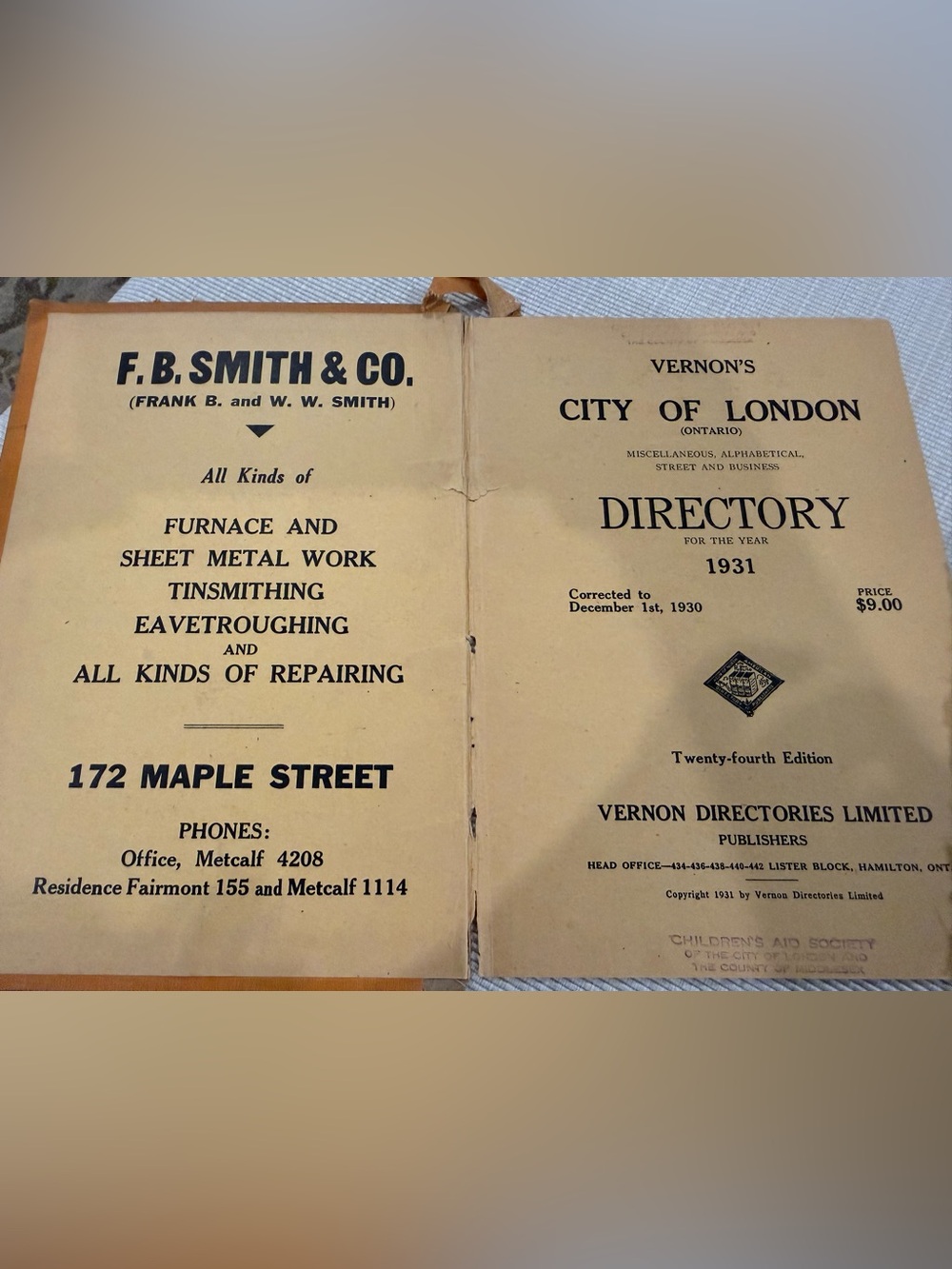1931 Vernon’s City of London Directory (Ontario) Original Antique City Directory - Picture 6 of 8